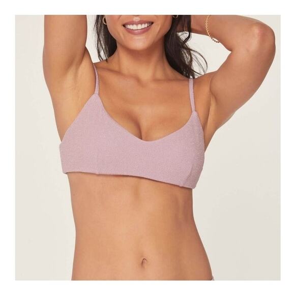 Andie Swim Lurex Ribbed The Molokai Shimmer Bikini Top Dusty Pink Mauve Sz XL - Picture 1 of 10